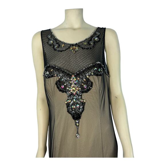 DEB mermaid style nude, black mesh overlay jeweled neckline sleeveless size 14 - Picture 2 of 16